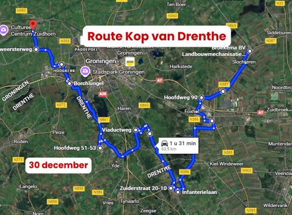 Trekkerstoet BSNN 30 december route Kop van Drenthe 1