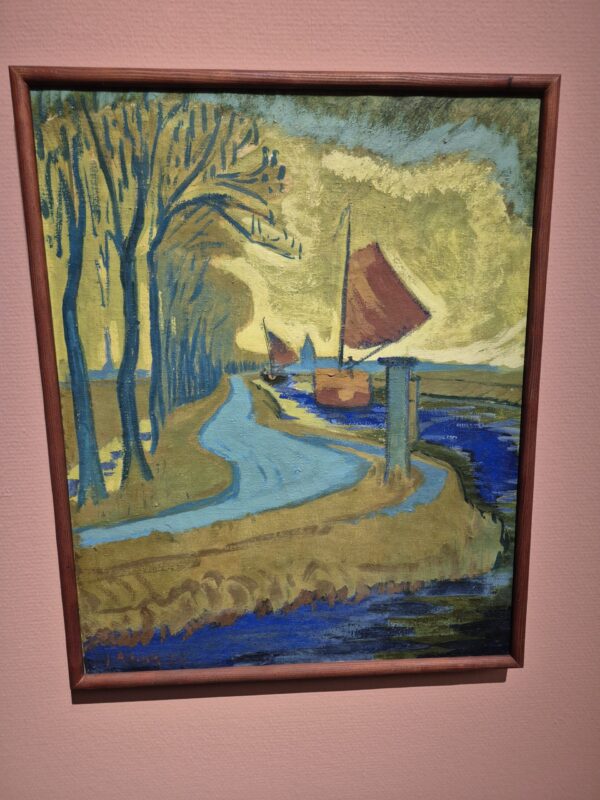 Schilderij van De Ploeg kunstenaar Groningen: Boterdiep met zeilschepen, Jan Altink, 1924