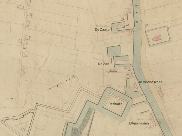 Voormalige molens op een kaart van 1854, Beeldbank Groningen