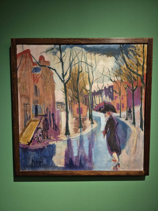 Kunstwerk van De Ploeg schilder uit Groningen: Kattendiep in de regen, George Martens, 1927