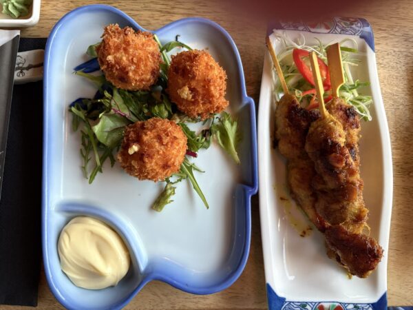 curry balls en singapore sate bij Japans restaurant aan Grote Markt in Groningen: Fujiyama